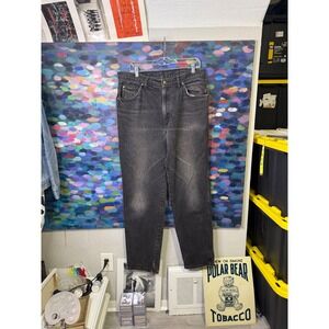 Vintage HIS Mens Black Denim Jeans Straight Leg Faded High Rise 90s Retro